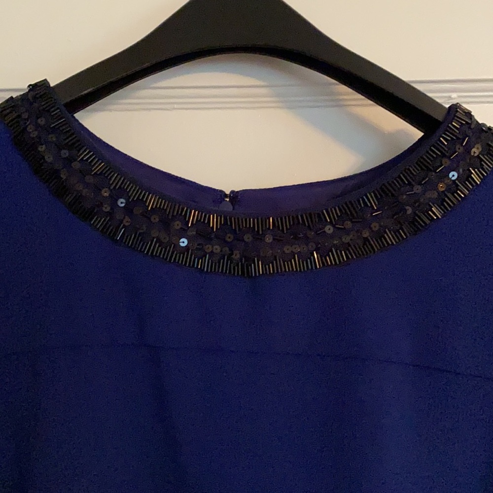 LOFT Blue Dress w/Black Beaded Neckline - Sz. 10